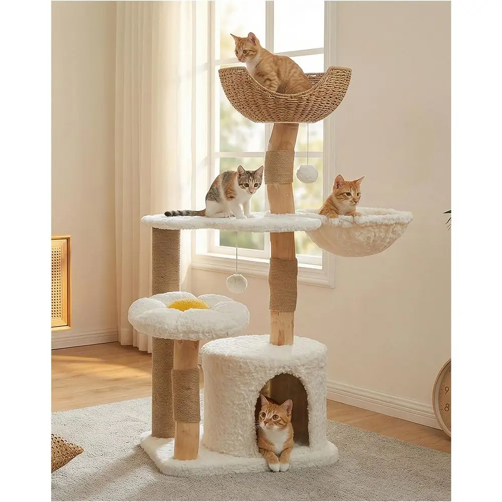 Cat Scratching Post - 48,5 cm Großer Massivholz-Katzenturm mit Höhle,