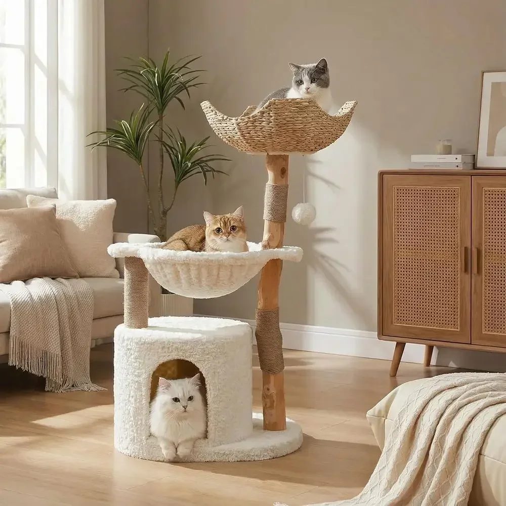 Cat Scratching Post - Großer Gemütlicher Kratzbaum mit Echten Baumzweigen,