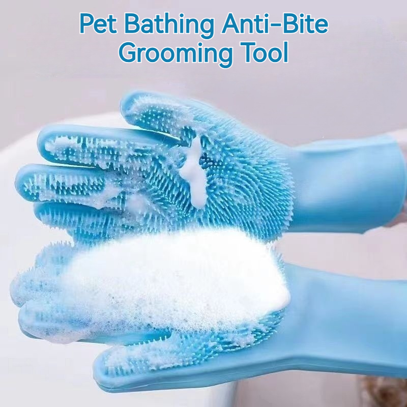 Pet Supplies Dog Wash - Haustier-Badehandschuh Kratzfest Bissfest Lange Silikon-Massagebürste für
